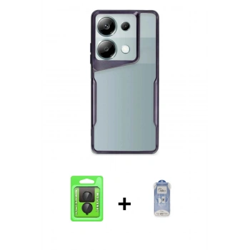 MARSİLYAN™- Redmi Note 13 Pro 4G Kılıf Akış Çizgi Koleksiyonu - Siyah Joko Magic 5D Cam + Raze Metal Kamera Lens - SH