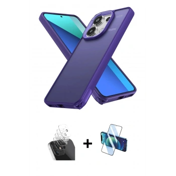 MARSİLYAN™- Redmi Note 13 Pro 4G Kılıf Atlas Form - Siyah 3D Antistatik Cam Ekran Koruyucu + Kamera Lens Koruma Cam - SF