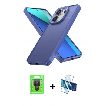 MARSİLYAN™- Redmi Note 13 Pro 4G Kılıf Atlas Form - Siyah 3D Antistatik Cam Ekran Koruyucu + Raze Metal Kamera Lens - SH