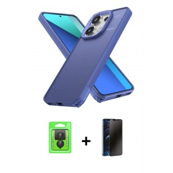 MARSİLYAN™- Redmi Note 13 Pro 4G Kılıf Atlas Form - Siyah 3D Antistatik Hayalet Cam Ekran Koruyucu + Raze Metal Kamera Lens - SH