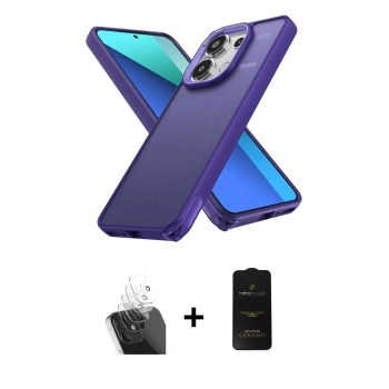 MARSİLYAN™- Redmi Note 13 Pro 4G Kılıf Atlas Form - Siyah 6D Antistatik Mat Seramik Hayalet Nano Ekran Koruyucu + Kamera Lens Koruma Cam - SF