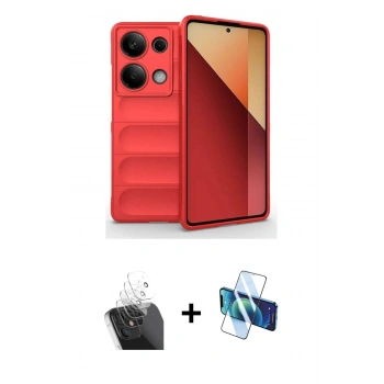MARSİLYAN™- Redmi Note 13 Pro 4G Kılıf Atlas Koleksiyonu - Siyah 3D Antistatik Cam Ekran Koruyucu + Kamera Lens Koruma Cam - SF