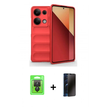 MARSİLYAN™- Redmi Note 13 Pro 4G Kılıf Atlas Koleksiyonu - Siyah 3D Antistatik Hayalet Cam Ekran Koruyucu + Raze Metal Kamera Lens - SH