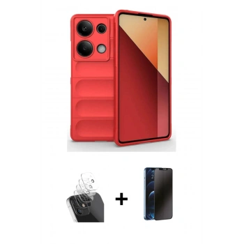 MARSİLYAN™- Redmi Note 13 Pro 4G Kılıf Atlas Koleksiyonu - Siyah 3D Antistatik Hayalet Cam Ekran Koruyucu + Kamera Lens Koruma Cam - SF