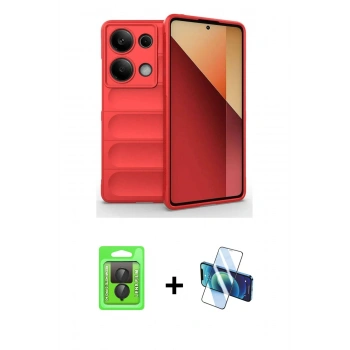 MARSİLYAN™- Redmi Note 13 Pro 4G Kılıf Atlas Koleksiyonu - Siyah 3D Antistatik Seramik Nano Ekran Koruyucu + Raze Metal Kamera Lens - SH