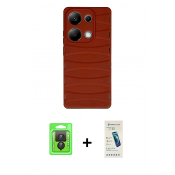 MARSİLYAN™- Redmi Note 13 Pro 4G Kılıf Doruk Form Serisi - Şeffaf Pasifik Cam Ekran Koruyucu + Raze Metal Kamera Lens - SH