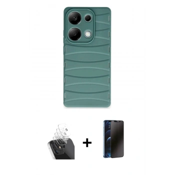 MARSİLYAN™- Redmi Note 13 Pro 4G Kılıf Doruk Form Serisi - Siyah 3D Antistatik Hayalet Cam Ekran Koruyucu + Kamera Lens Koruma Cam - SF