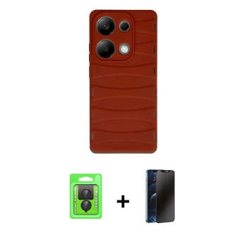 MARSİLYAN™- Redmi Note 13 Pro 4G Kılıf Doruk Form Serisi - Siyah 3D Antistatik Hayalet Cam Ekran Koruyucu + Raze Metal Kamera Lens - SH