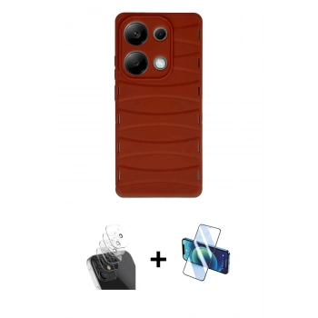 MARSİLYAN™- Redmi Note 13 Pro 4G Kılıf Doruk Form Serisi - Siyah 3D Antistatik Seramik Nano Ekran Koruyucu + Kamera Lens Koruma Cam - SF