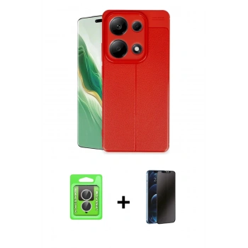 MARSİLYAN™- Redmi Note 13 Pro 4G Kılıf Doruk Klasik Özel Seri - Siyah 3D Antistatik Hayalet Cam Ekran Koruyucu + Raze Metal Kamera Lens - GS