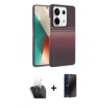MARSİLYAN™- Redmi Note 13 Pro 4G Kılıf Doruk Serisi - Siyah 3D Antistatik Hayalet Cam Ekran Koruyucu + Kamera Lens Koruma Cam - SF
