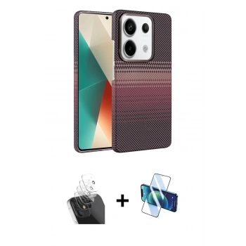 MARSİLYAN™- Redmi Note 13 Pro 4G Kılıf Doruk Serisi - Siyah 3D Antistatik Seramik Nano Ekran Koruyucu + Kamera Lens Koruma Cam - SF