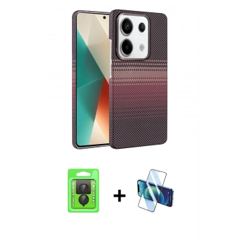 MARSİLYAN™- Redmi Note 13 Pro 4G Kılıf Doruk Serisi - Siyah 3D Antistatik Seramik Nano Ekran Koruyucu + Raze Metal Kamera Lens - SH