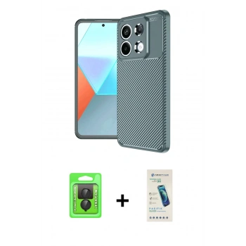 MARSİLYAN™- Redmi Note 13 Pro 4G Kılıf Eksen Form Prime - Şeffaf Pasifik Cam Ekran Koruyucu + Raze Metal Kamera Lens - SH