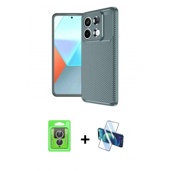 MARSİLYAN™- Redmi Note 13 Pro 4G Kılıf Eksen Form Prime - Siyah 3D Antistatik Cam Ekran Koruyucu + Raze Metal Kamera Lens - GS