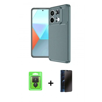 MARSİLYAN™- Redmi Note 13 Pro 4G Kılıf Eksen Form Prime - Siyah 3D Antistatik Hayalet Cam Ekran Koruyucu + Raze Metal Kamera Lens - SH