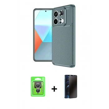 MARSİLYAN™- Redmi Note 13 Pro 4G Kılıf Eksen Form Prime - Siyah 3D Antistatik Hayalet Cam Ekran Koruyucu + Raze Metal Kamera Lens - GS