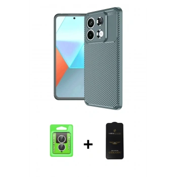 MARSİLYAN™- Redmi Note 13 Pro 4G Kılıf Eksen Form Prime - Siyah 6D Antistatik Mat Seramik Hayalet Nano Ekran Koruyucu + Raze Metal Kamera Lens - GS