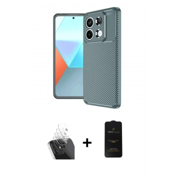 MARSİLYAN™- Redmi Note 13 Pro 4G Kılıf Eksen Form Prime - Siyah 6D Antistatik Mat Seramik Hayalet Nano Ekran Koruyucu + Kamera Lens Koruma Cam - SF