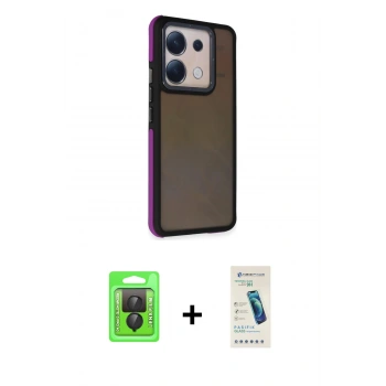 MARSİLYAN™- Redmi Note 13 Pro 4G Kılıf Eksen Işık - Şeffaf Pasifik Cam Ekran Koruyucu + Raze Metal Kamera Lens - SH