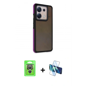 MARSİLYAN™- Redmi Note 13 Pro 4G Kılıf Eksen Işık - Siyah 3D Antistatik Cam Ekran Koruyucu + Raze Metal Kamera Lens - GS