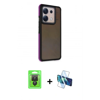 MARSİLYAN™- Redmi Note 13 Pro 4G Kılıf Eksen Işık - Siyah 3D Antistatik Cam Ekran Koruyucu + Raze Metal Kamera Lens - SH