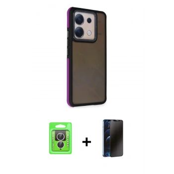 MARSİLYAN™- Redmi Note 13 Pro 4G Kılıf Eksen Işık - Siyah 3D Antistatik Hayalet Cam Ekran Koruyucu + Raze Metal Kamera Lens - GS