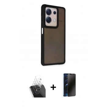 MARSİLYAN™- Redmi Note 13 Pro 4G Kılıf Eksen Işık - Siyah 3D Antistatik Hayalet Cam Ekran Koruyucu + Kamera Lens Koruma Cam - SF