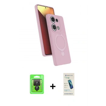 MARSİLYAN™- Redmi Note 13 Pro 4G Kılıf İz Işık Koleksiyonu - Şeffaf Pasifik Cam Ekran Koruyucu + Raze Metal Kamera Lens - SH