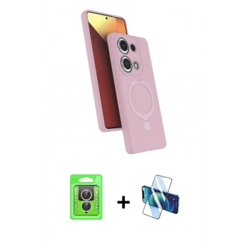 MARSİLYAN™- Redmi Note 13 Pro 4G Kılıf İz Işık Koleksiyonu - Siyah 3D Antistatik Cam Ekran Koruyucu + Raze Metal Kamera Lens - GS