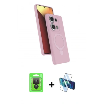 MARSİLYAN™- Redmi Note 13 Pro 4G Kılıf İz Işık Koleksiyonu - Siyah 3D Antistatik Cam Ekran Koruyucu + Raze Metal Kamera Lens - SH