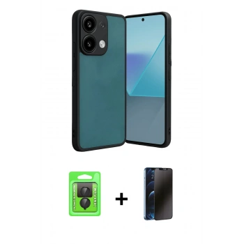 MARSİLYAN™- Redmi Note 13 Pro 4G Kılıf Kıvılcım Işık Serisi - Siyah 3D Antistatik Hayalet Cam Ekran Koruyucu + Raze Metal Kamera Lens - SH