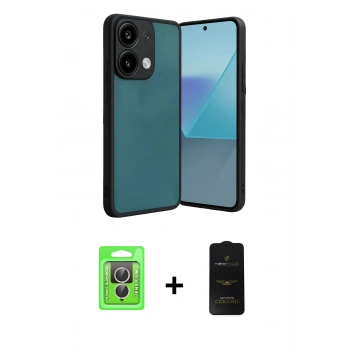 MARSİLYAN™- Redmi Note 13 Pro 4G Kılıf Kıvılcım Işık Serisi - Siyah 6D Antistatik Mat Seramik Hayalet Nano Ekran Koruyucu + Raze Metal Kamera Lens - GS