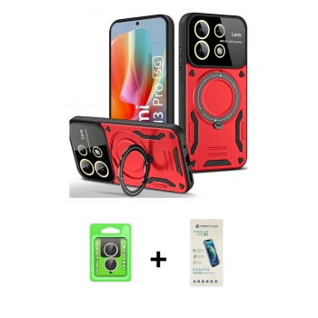 MARSİLYAN™- Redmi Note 13 Pro 4G Kılıf Kıvılcım Modern Serisi - Şeffaf Pasifik Cam Ekran Koruyucu + Raze Metal Kamera Lens - GS