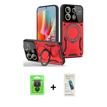 MARSİLYAN™- Redmi Note 13 Pro 4G Kılıf Kıvılcım Modern Serisi - Şeffaf Pasifik Cam Ekran Koruyucu + Raze Metal Kamera Lens - SH