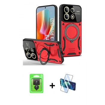 MARSİLYAN™- Redmi Note 13 Pro 4G Kılıf Kıvılcım Modern Serisi - Siyah 3D Antistatik Seramik Nano Ekran Koruyucu + Raze Metal Kamera Lens - SH