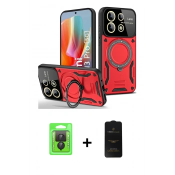 MARSİLYAN™- Redmi Note 13 Pro 4G Kılıf Kıvılcım Modern Serisi - Siyah 6D Antistatik Mat Seramik Hayalet Nano Ekran Koruyucu + Raze Metal Kamera Lens - SH