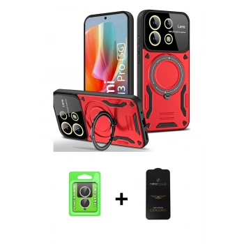 MARSİLYAN™- Redmi Note 13 Pro 4G Kılıf Kıvılcım Modern Serisi - Siyah 6D Antistatik Mat Seramik Hayalet Nano Ekran Koruyucu + Raze Metal Kamera Lens - GS