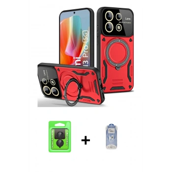 MARSİLYAN™- Redmi Note 13 Pro 4G Kılıf Kıvılcım Modern Serisi - Siyah Joko Magic 5D Cam + Raze Metal Kamera Lens - SH