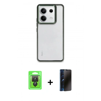 MARSİLYAN™- Redmi Note 13 Pro 4G Kılıf Nova Işık Serisi - Siyah 3D Antistatik Hayalet Cam Ekran Koruyucu + Raze Metal Kamera Lens - SH