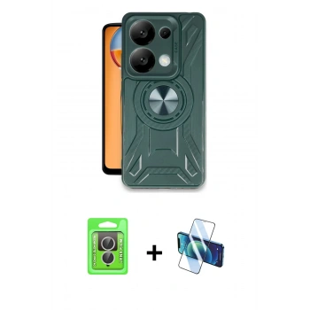 MARSİLYAN™- Redmi Note 13 Pro 4G Kılıf Nova Yansıma Prime - Siyah 3D Antistatik Cam Ekran Koruyucu + Raze Metal Kamera Lens - GS
