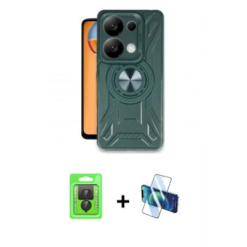 MARSİLYAN™- Redmi Note 13 Pro 4G Kılıf Nova Yansıma Prime - Siyah 3D Antistatik Cam Ekran Koruyucu + Raze Metal Kamera Lens - SH
