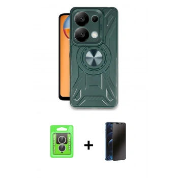 MARSİLYAN™- Redmi Note 13 Pro 4G Kılıf Nova Yansıma Prime - Siyah 3D Antistatik Hayalet Cam Ekran Koruyucu + Raze Metal Kamera Lens - GS