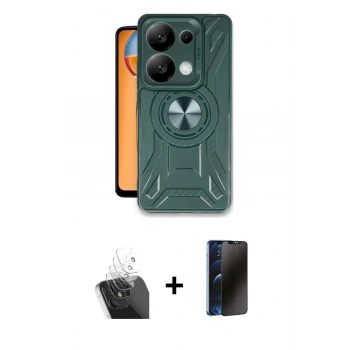 MARSİLYAN™- Redmi Note 13 Pro 4G Kılıf Nova Yansıma Prime - Siyah 3D Antistatik Hayalet Cam Ekran Koruyucu + Kamera Lens Koruma Cam - SF