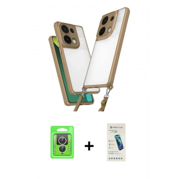 MARSİLYAN™- Redmi Note 13 Pro 4G Kılıf Ufuk Klasik - Şeffaf Pasifik Cam Ekran Koruyucu + Raze Metal Kamera Lens - GS