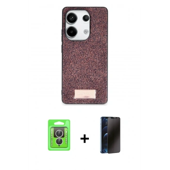 MARSİLYAN™- Redmi Note 13 Pro 4G Kılıf Vadi Klasik Serisi - Siyah 3D Antistatik Hayalet Cam Ekran Koruyucu + Raze Metal Kamera Lens - GS