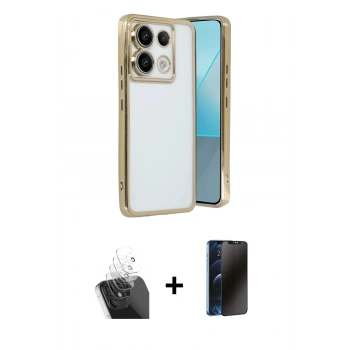 MARSİLYAN™- Redmi Note 13 Pro 4G Kılıf Vadi Minimal - Siyah 3D Antistatik Hayalet Cam Ekran Koruyucu + Kamera Lens Koruma Cam - SF