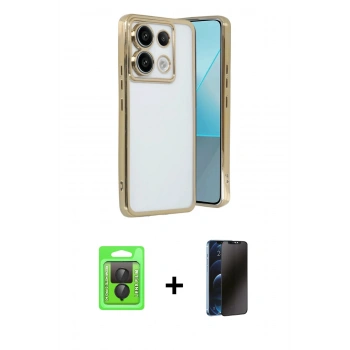 MARSİLYAN™- Redmi Note 13 Pro 4G Kılıf Vadi Minimal - Siyah 3D Antistatik Hayalet Cam Ekran Koruyucu + Raze Metal Kamera Lens - SH