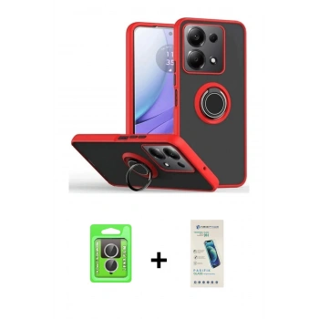 MARSİLYAN™- Redmi Note 13 Pro 4G Kılıf Yörünge Çizgi - Şeffaf Pasifik Cam Ekran Koruyucu + Raze Metal Kamera Lens - GS