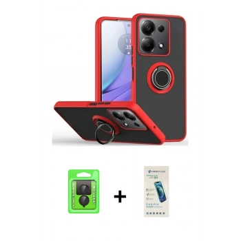 MARSİLYAN™- Redmi Note 13 Pro 4G Kılıf Yörünge Çizgi - Şeffaf Pasifik Cam Ekran Koruyucu + Raze Metal Kamera Lens - SH